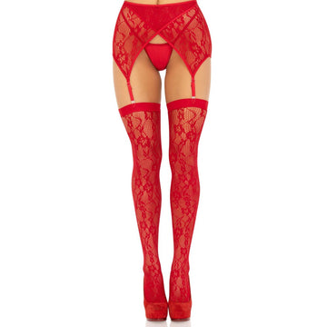 Leg Avenue Red Lace Thigh High Stockings & Crossover Garterbelt Set