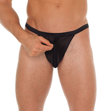 Men’s Black G-String with Black Pouch – One Size