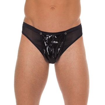 Men’s Black G-String with PVC Pouch – One Size