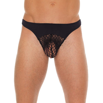 Men’s Black G-String with Net Pouch – One Size, Breathable