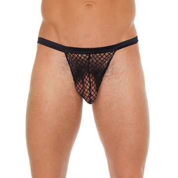 Men’s Black G-String with Black Net Pouch – One Size