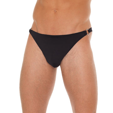 Men’s Black G-String with Metal Hoop Connectors – One Size