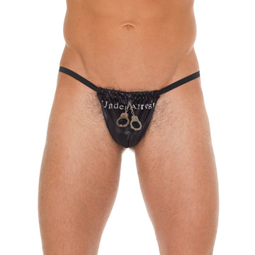 Men’s Black G-String with Handcuff Pouch – One Size