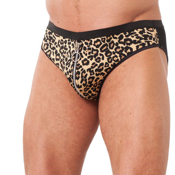 Men’s Animal Print Briefs with Zipper – One Size