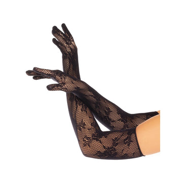 Leg Avenue Black Opera-Length Floral Net Gloves