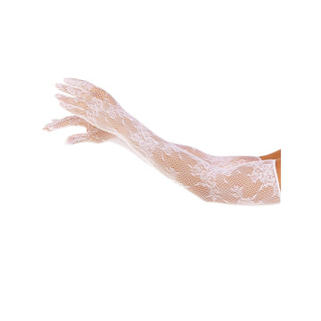 Leg Avenue White Opera-Length Floral Net Gloves
