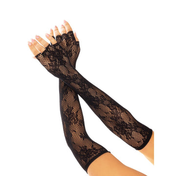 Leg Avenue Black Floral Net Fingerless Gloves – One Size