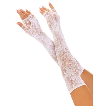Leg Avenue White Floral Net Fingerless Gloves – One Size