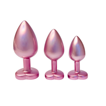 Gleaming Love Pearl Pink Anal Butt Plug Set – Small, Medium & Large with Gemstones