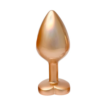 Gleaming Pearl Gold Medium Butt Plug with Heart Gemstone – Elegant Anal Toy