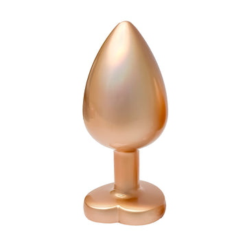 Gleaming Pearl Gold Large Butt Plug with Heart Gemstone – Luxurious Anal Toy
