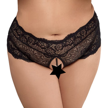 Cottelli Curves Panties with Pearl Chain – Sexy Lace Panties with Pearl Detailing and Satin Lacing