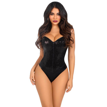 Leg Avenue Black Sequin Bodysuit with Removable Straps