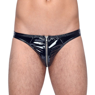 Black Level Vinyl Briefs with Front Zip – Stretchy Fetish Gloss Briefs for Men