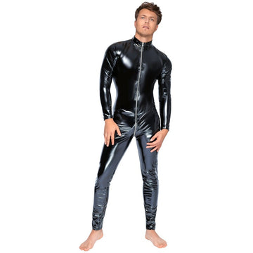 Black Level Vinyl Jumpsuit with 3-Way Zip – Stretchy Full-Body Fetish Overalls