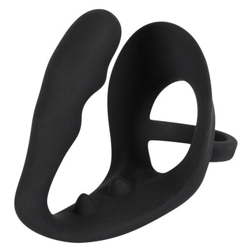Black Velvets Cock Ring with Anal Plug and Perineum Bridge