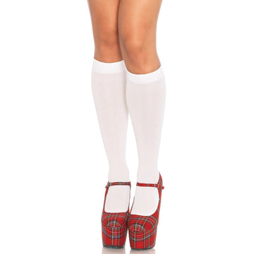 Leg Avenue White Nylon Knee High Stockings UK 6–12