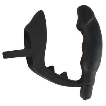 Black Velvets Cock Ring with Vibrating Anal Plug and Perineum Stimulator
