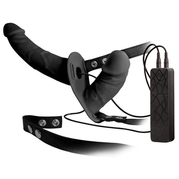 Double Thruster Vibrating Double-Ended Dildo with Adjustable Harness – Black