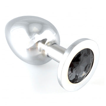 Heavy Metal Large Aluminium Butt Plug with Black Crystal Base – Silver
