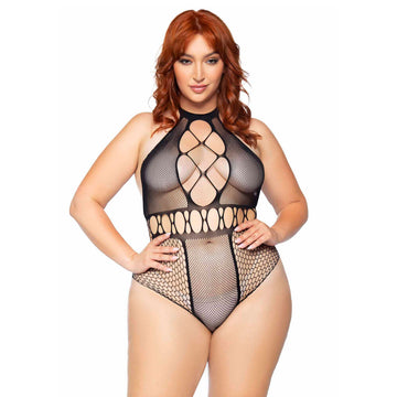 Leg Avenue Plus Size Seamless Multi-Net Bodysuit UK 14–18