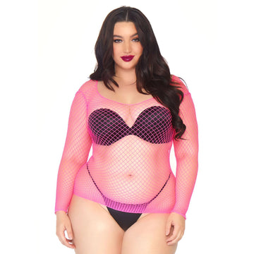 Leg Avenue Pink Net Long-Sleeved Shirt Plus Size UK 14–18