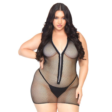 Leg Avenue Plus Size Fishnet Zip-Up Halter Mini Dress – UK 14 to 18