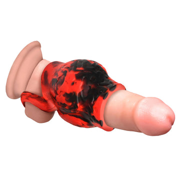 Hell Hound Silicone Girth Enhancer Sleeve with Ball Stretcher – Red & Black