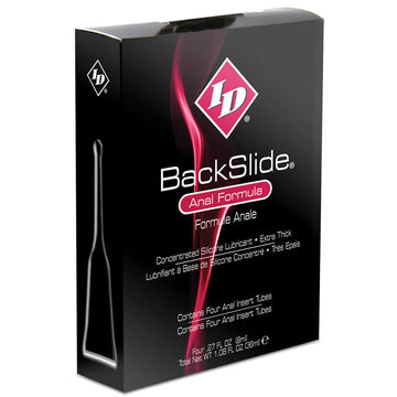 ID BackSlide Anal Formula Lubricant Insert Tubes 4x8ml – Travel-Friendly Silicone Lube