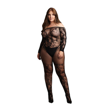 Le Desir Off-Shoulder Long Sleeve Bodystocking – Plus Sizes XL to 4XL