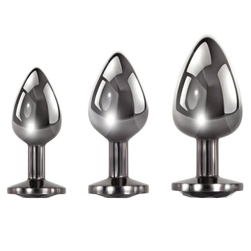 Evolved Black Gem Metal Anal Plug Set – Small, Medium & Large with Velvet Bags