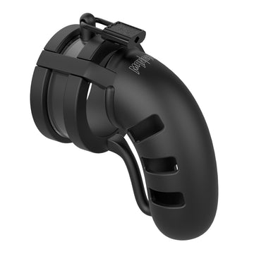 Man Cage 19 Male 4.5 Inch Black Chastity Cage with Silicone Ball Splitter – Secure & Comfortable