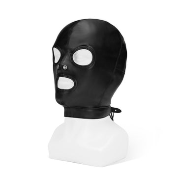 Me You Us Black PU Leather Hood with Eye, Nose & Mouth Openings