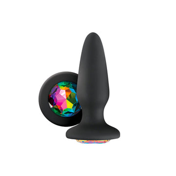 Glams Silicone Rainbow Gem Butt Plug – Black Silicone with Sparkling Jewel