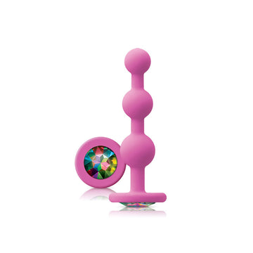 Glams Pink Ripple Anal Plug with Rainbow Gem – Silicone Anal Beads