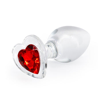 Crystal Desires Medium Glass Heart Butt Plug – Borosilicate Glass with Red Heart