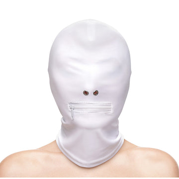 Fetish and Fashion White Nylon Zipped Mouth Hood – Sensory Play Mask