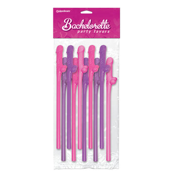 Bachelorette Party Favors – 10 Pink & Purple Penis Straws for Lively Celebrations