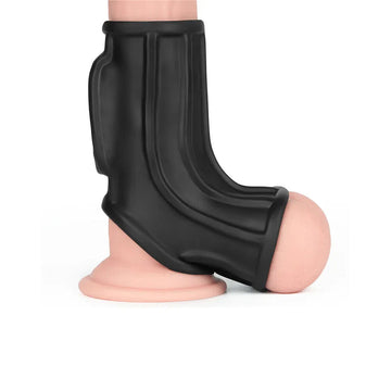 Lovetoy Ridge Vibrating Penis Scrotum Sleeve – Black Stretchy Pleasure Enhancer