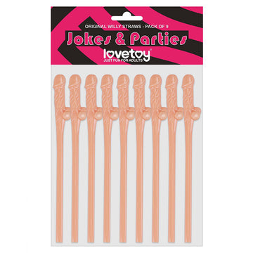 Lovetoy Pack of 9 Willy Straws – Flesh Pink Novelty Drinking Straws