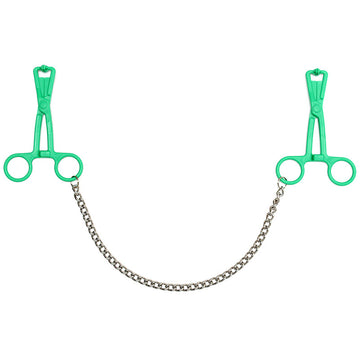 Green Scissor-Style Nipple Clamps with 14-Inch Metal Chain
