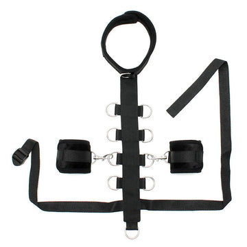 Black Padded Collar with Restraint Line and Wrist Cuffs – Adjustable BDSM Restraint Set