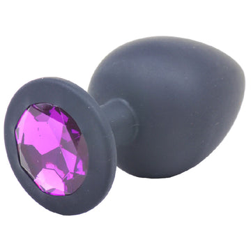 Large Black Silicone Butt Plug with Purple Jeweled Base – Elegant & Firm