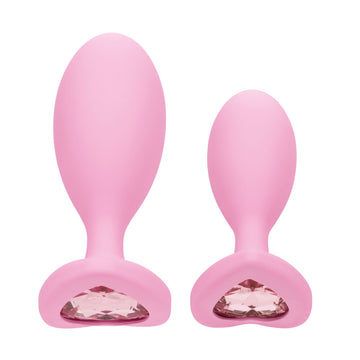 First Time Crystal Booty Duo Silicone Butt Plugs with Heart Crystal Base – Pink