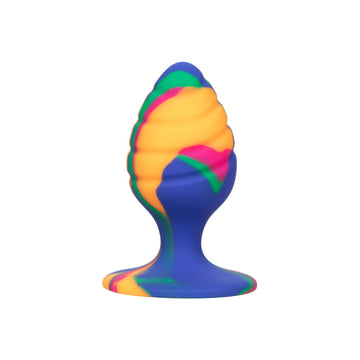 Cheeky Medium Swirl Tie Dye Butt Plug – Colourful Silicone with Suction Cup Base