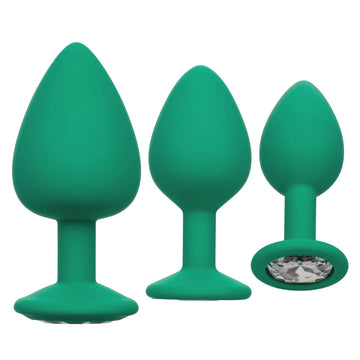 Cheeky Gems 3-Piece Green Butt Plug Set – Graduated Silicone with Gem Base