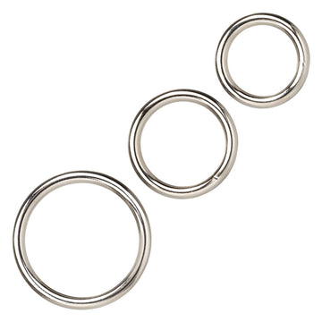 3-Piece Steel Cock Ring Set – Silver Metal Erection Enhancer Rings