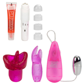 Her Clit Pleasure Kit – Multi-Tip Massager with Arousal Gel & Sleeves – Pink