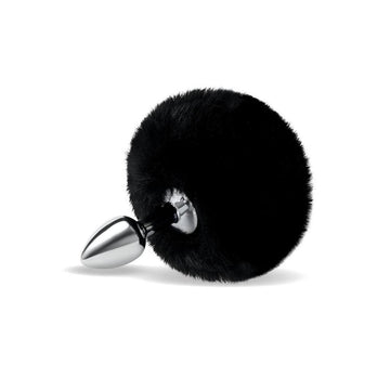 Black Bunny Tail Butt Plug with Fluffy Furry Tail – Beginner Friendly
