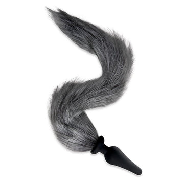 Grey Foxtail Butt Plug with Faux Fur Tail – Body-Safe Silicone